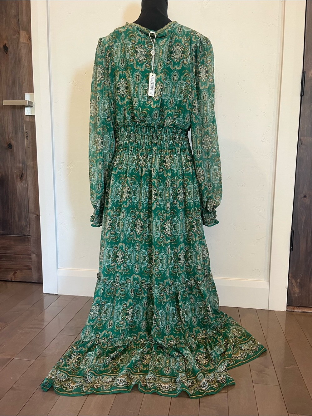 Max Studio Green Paisley Long Sleeve Maxi Dress XL NWT - Picture 3 of 5